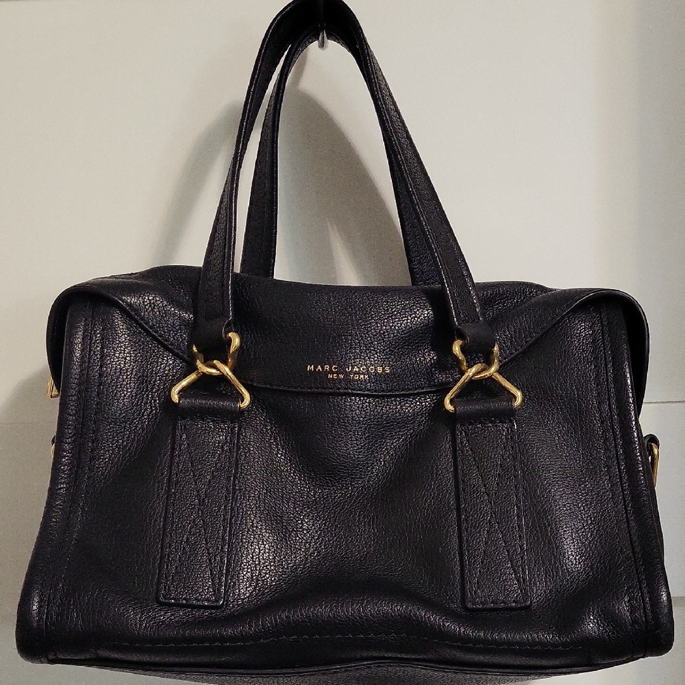 Marc Jacobs Black Leather Satchel with Gold Accents